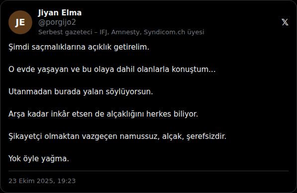 Jiyan Elma's insulting response (23 October 2025)