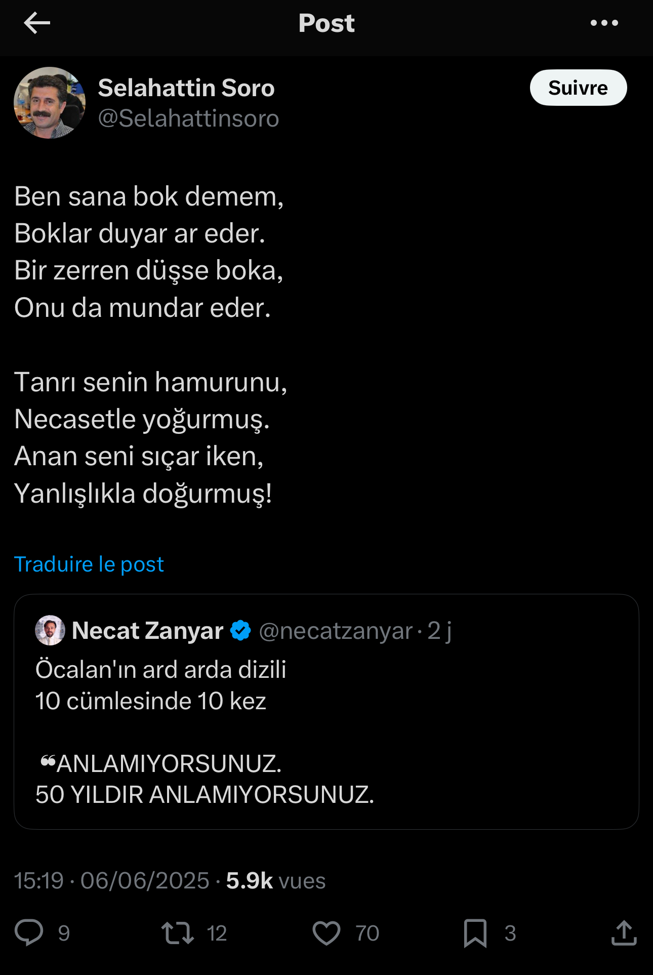 Görsel 3: Selahattin Soro'nun 06 Haziran 2025 tarihli Twitter/X paylaşımı