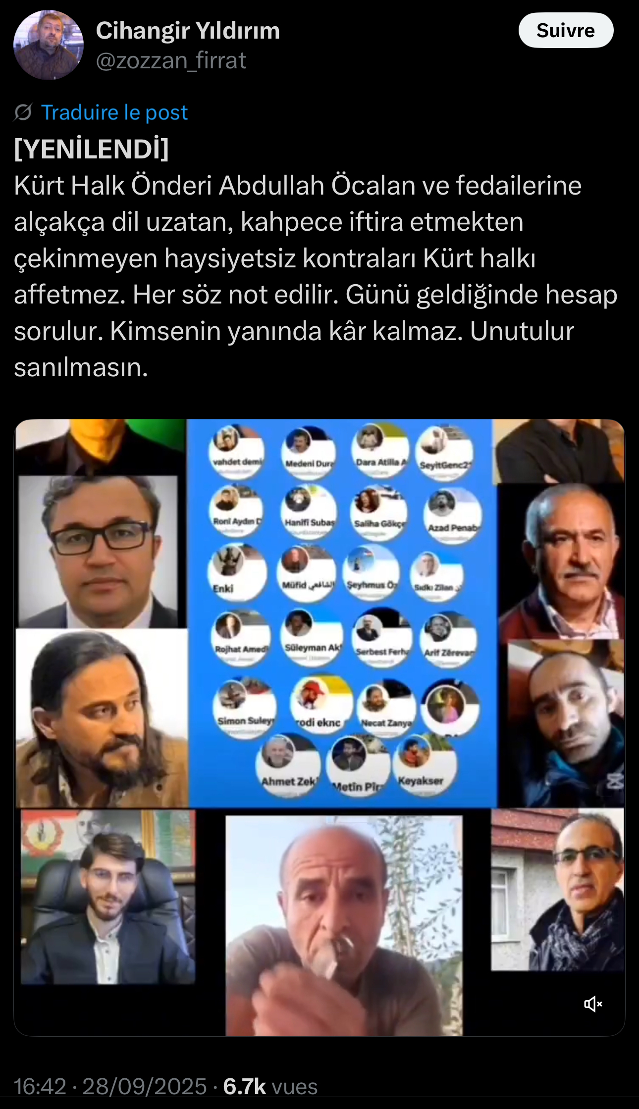 Görsel 9b: Cihangir Yıldırım hesabından tehdit paylaşımı